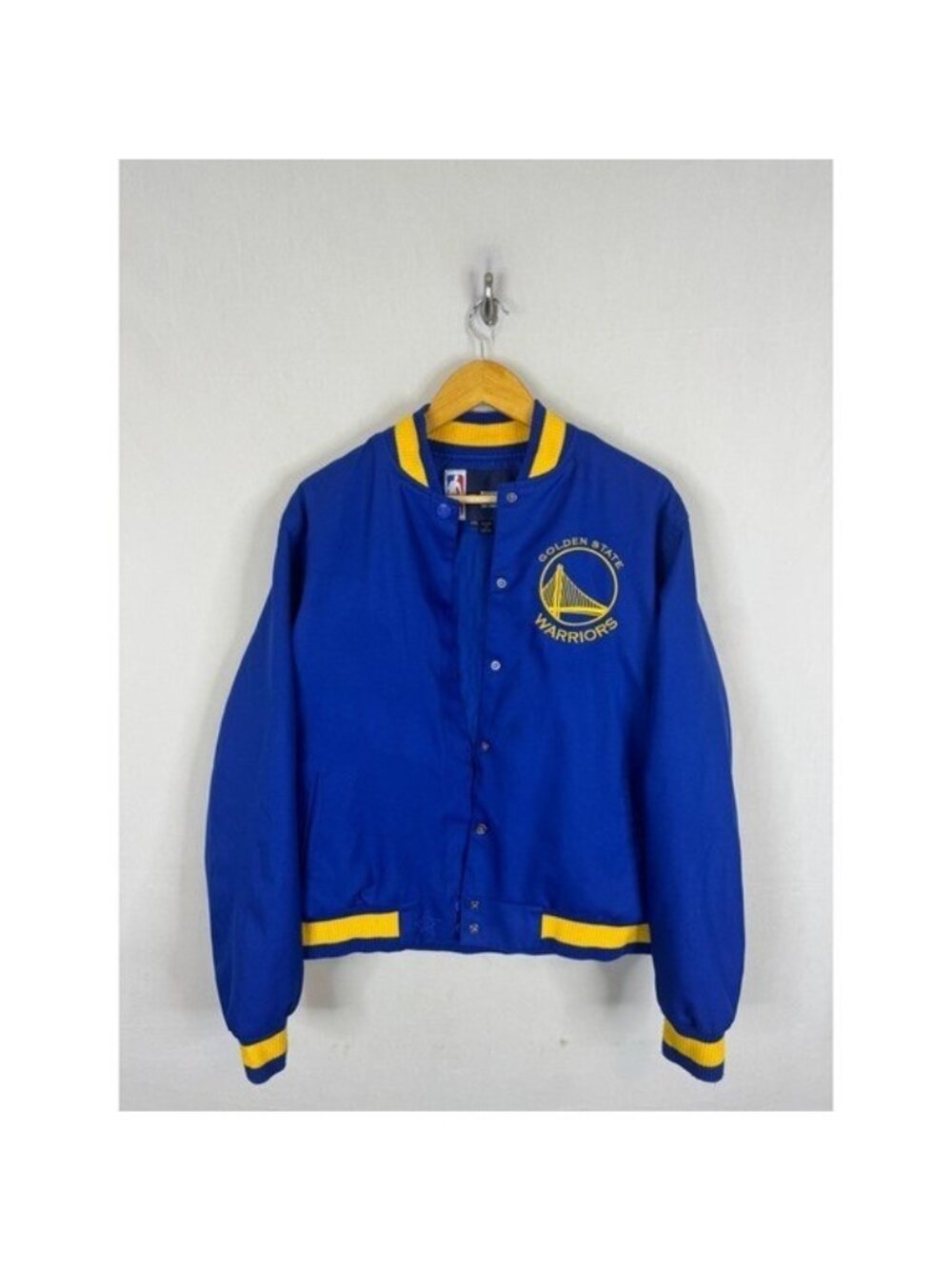 JH Design NBA Golden State Warriors Varsity Jacket Blue Yellow Mens 2XL Bomber